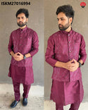 Men's Silk Kurta With Pant And Embroidered Jacket-ISKM27016994