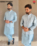 Men's Silk Kurta With Pant And Embroidered Jacket-ISKM27016994