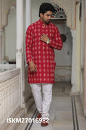 Men's Bagru Hand Block Printed Cotton Kurta With Pajama-ISKM27016982