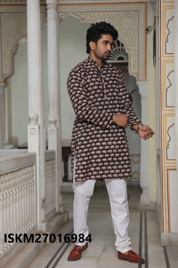 Men's Bagru Hand Block Printed Cotton Kurta With Pajama-ISKM27016984