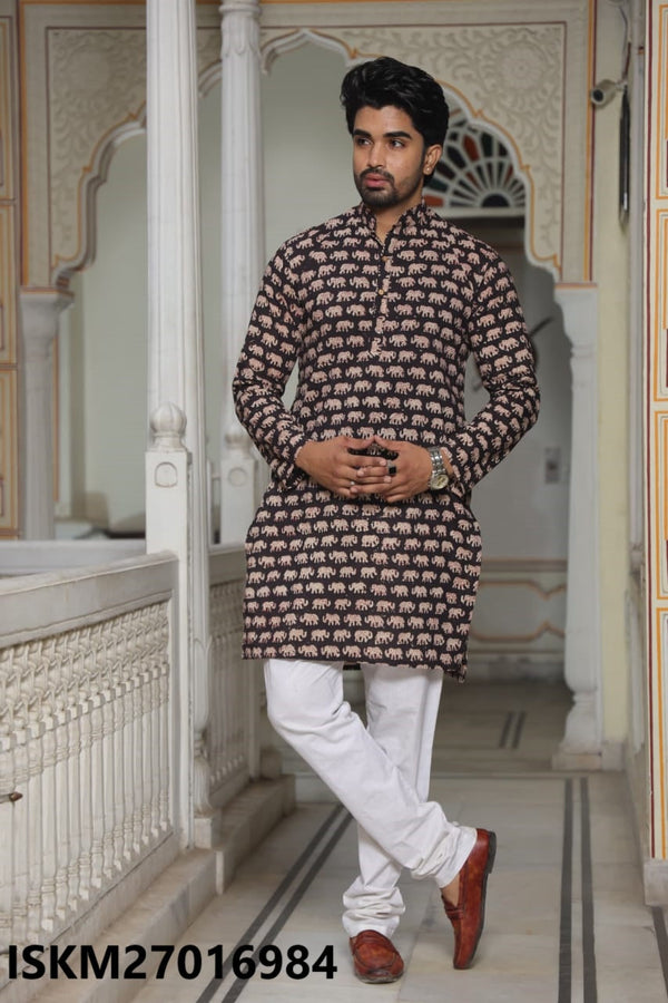 Men's Bagru Hand Block Printed Cotton Kurta With Pajama-ISKM27016984