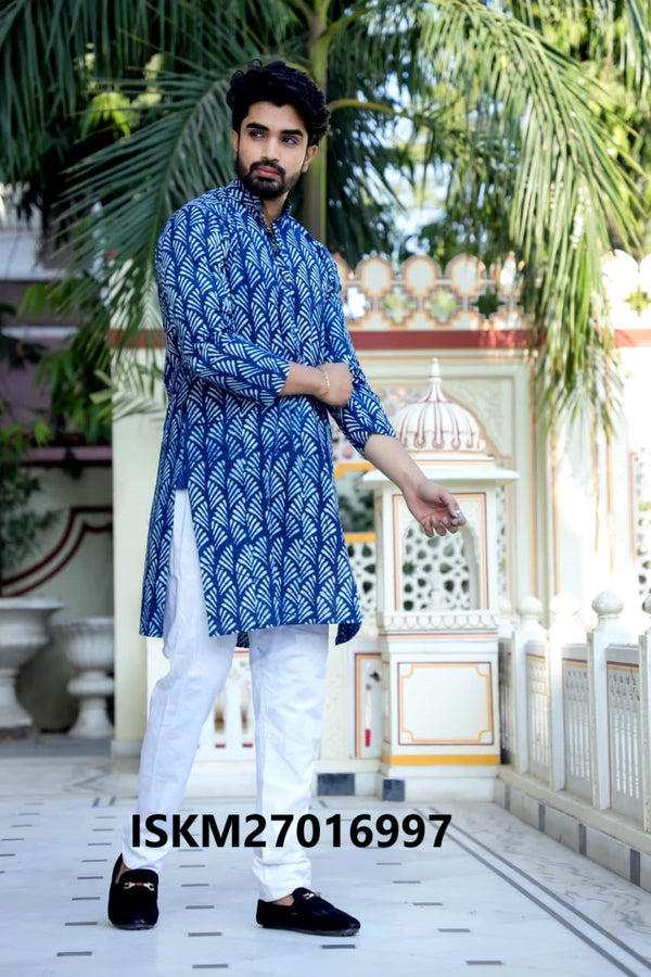 Men's Bagru Hand Block Printed Cotton Kurta With Pajama-ISKM27016997