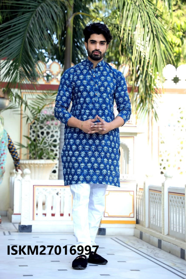 Men's Bagru Hand Block Printed Cotton Kurta With Pajama-ISKM27016997