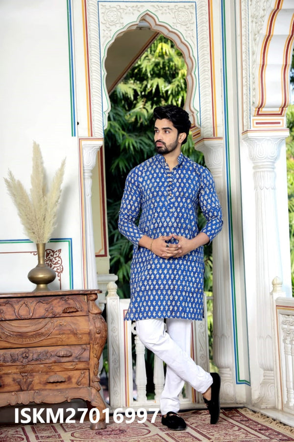 Men's Bagru Hand Block Printed Cotton Kurta With Pajama-ISKM27016997