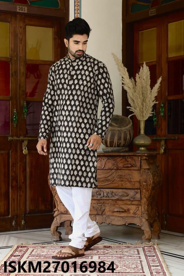 Men's Bagru Hand Block Printed Cotton Kurta With Pajama-ISKM27016984