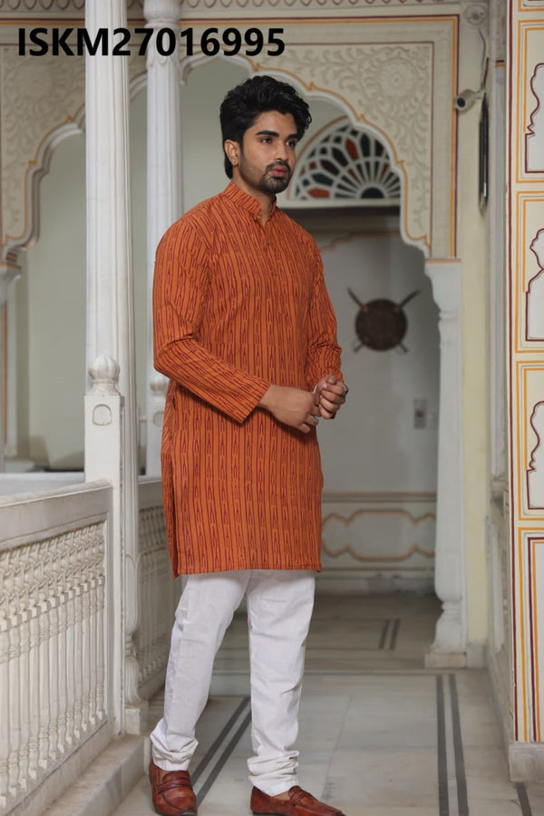 Men's Bagru Hand Block Printed Cotton Kurta With Pajama-ISKM27016995