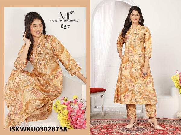 Printed Chanderi Kurti With Pant-ISKWKU03028758