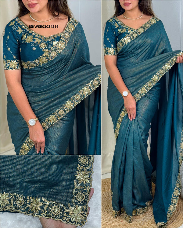 Embroidered Mysore Cotton Saree With Blouse-ISKWSR03024216