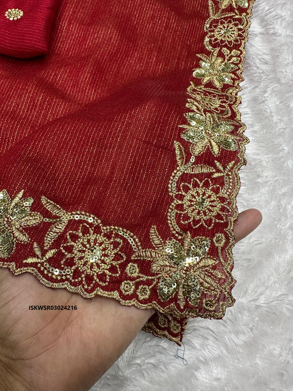 Embroidered Mysore Cotton Saree With Blouse-ISKWSR03024216