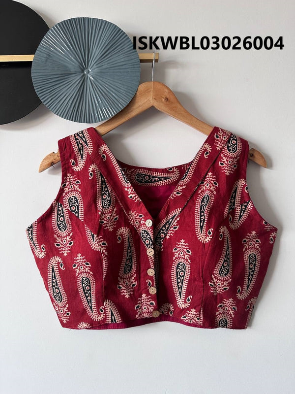 Hand Crafted Hand Block Printed Cotton Blouse-ISKWBL03026004