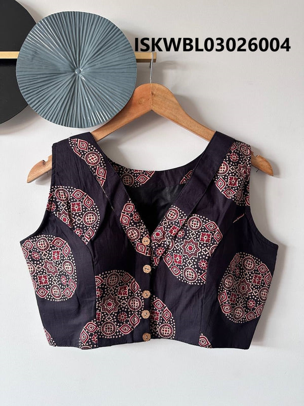 Hand Crafted Hand Block Printed Cotton Blouse-ISKWBL03026004