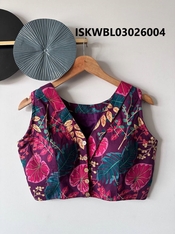 Hand Crafted Hand Block Printed Cotton Blouse-ISKWBL03026004