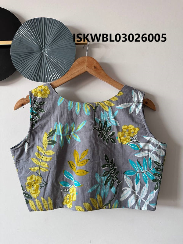 Hand Crafted Hand Block Printed Cotton Blouse-ISKWBL03026005