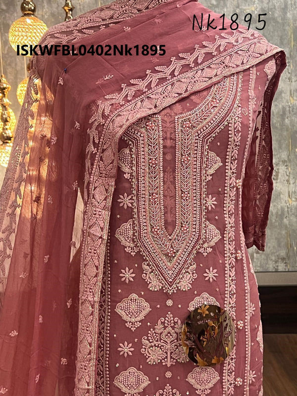 Embroidered Georgette Kurti With Shantoon Bottom And Chiffon Dupatta-ISKWFBL0402Nk1895