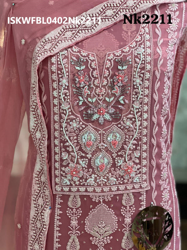 Embroidered Georgette Kurti With Shantoon Bottom And Chiffon Dupatta-ISKWFBL0402Nk2211