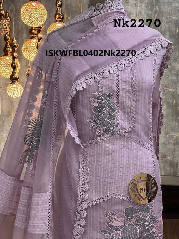 Embroidered Cotton Chikankari Kurti With Cotton Bottom And Organza Dupatta-ISKWFBL0402Nk2270