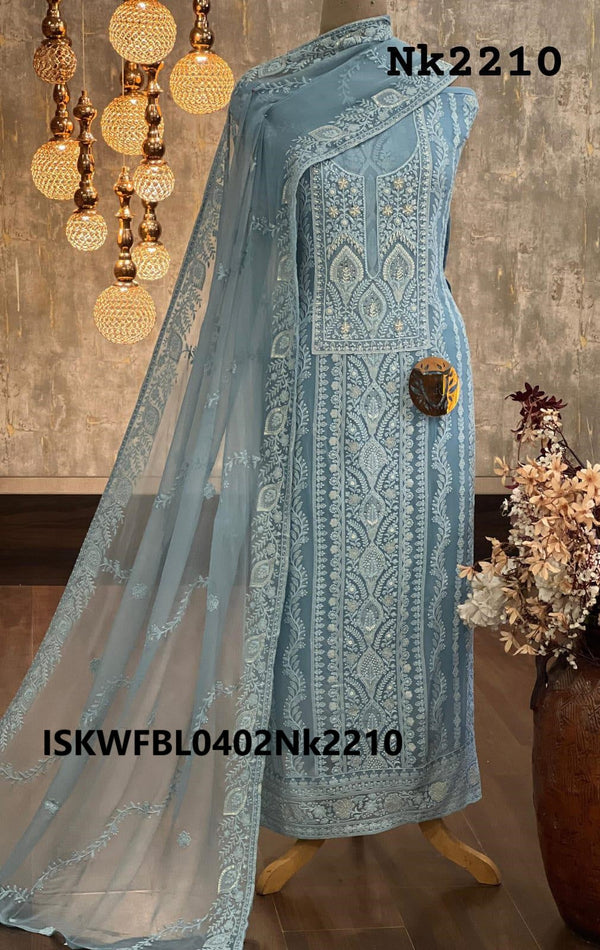 Embroidered Georgette Kurti With Shantoon Bottom And Chiffon Dupatta-ISKWFBL0402Nk2210