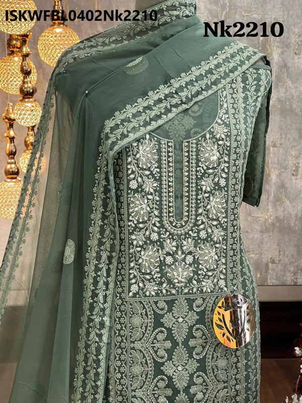 Embroidered Georgette Kurti With Shantoon Bottom And Chiffon Dupatta-ISKWFBL0402Nk2210