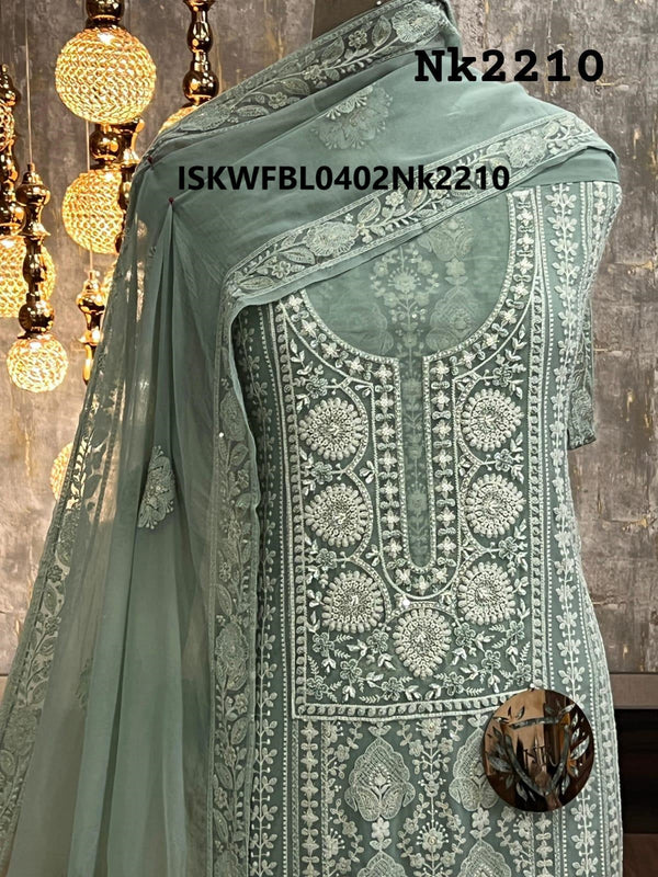 Embroidered Georgette Kurti With Shantoon Bottom And Chiffon Dupatta-ISKWFBL0402Nk2210