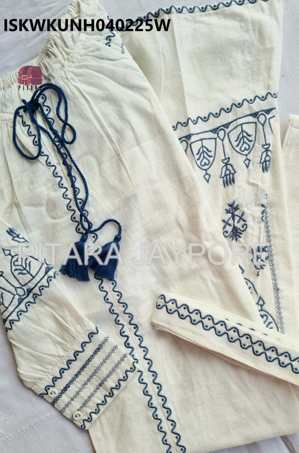 Embroidered Cotton Kurti With Pant-ISKWKUNH040225W