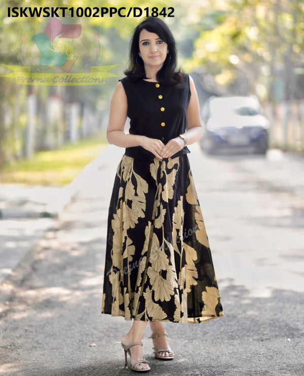 Floral Printed Cotton Skirt With Top-ISKWSKT1002PPC/D1842