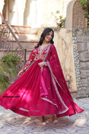 Embroidered Georgette Gown With Dupatta-ISKWGN100220992