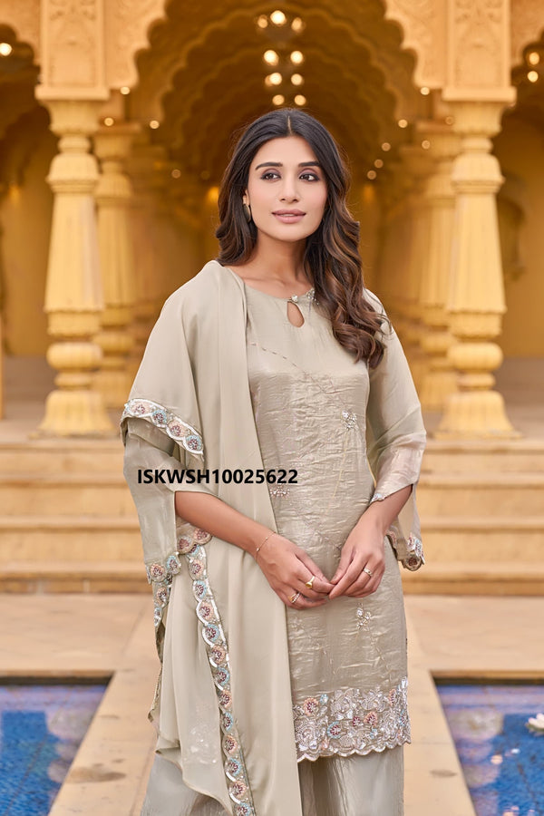 Embroidered Shimmer Kurti With Sharara And Dupatta-ISKWSH10025622