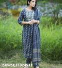 Bagru Printed Cotton Kurti With Pant And Dupatta-ISKWSU11024533