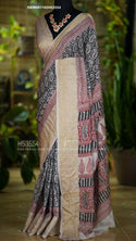 Bagru Hand Block Printed Munga Crepe Silk Saree With Blouse-ISKWSR1102HS3554