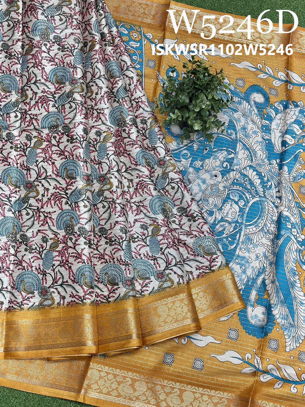 Digital Printed Silk Saree With Contrast Blouse-ISKWSR1102W5246