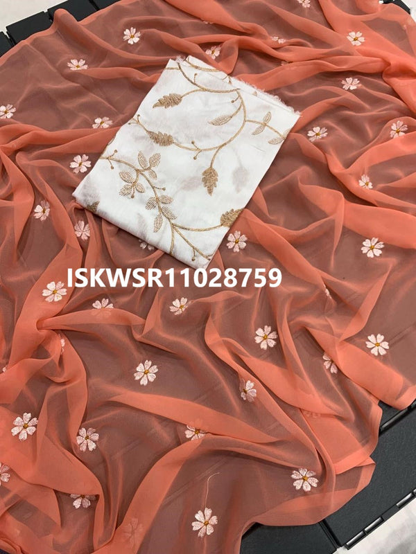 Embroidered Georgette Saree With Blouse-ISKWSR11028759