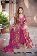 Digital Floral Printed Chinon Front Slit Kurti With Shantoon Pant And Chiffon Dupatta-ISKWSU1002OMK3756