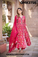 Digital Floral Printed Chinon Front Slit Kurti With Shantoon Pant And Chiffon Dupatta-ISKWSU1002OMK3756