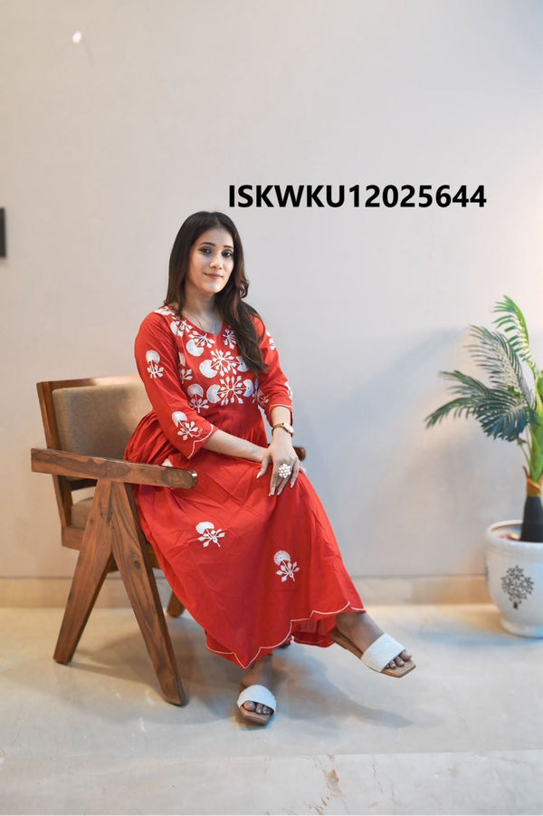 Embroidered Cotton Flared Kurti With Pant-ISKWKU12025644