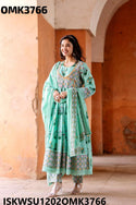 Digital Floral Printed Cotton Anarkali Kurti With Pant And Dupatta-ISKWSU1202OMK3766