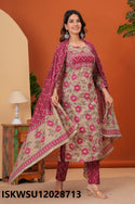 Printed Cotton Kurti With Pant And Dupatta-ISKWSU12028713