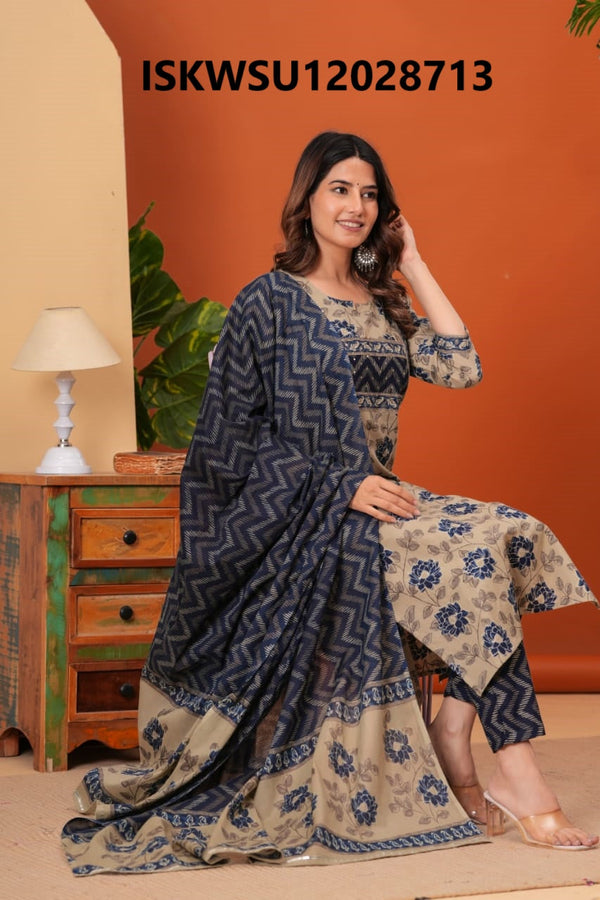 Printed Cotton Kurti With Pant And Dupatta-ISKWSU12028713