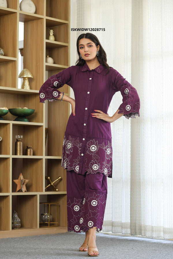 Embroidered Cotton Co-Ord Set-ISKWIDW12028715