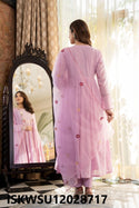 Embroidered Malmal Cotton Anarkali Kurti With Pant And Organza Dupatta-ISKWSU12028717