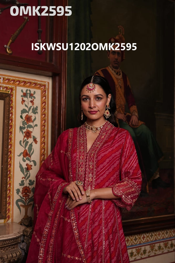 Digital Printed Maslin Anarkali Kurti With Pant And Organza Dupatta-ISKWSU1202OMK2595