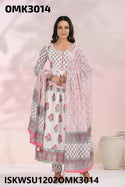 Digital Floral Printed Cotton Anarkali Kurti With Pant And Kota Doriya Dupatta-ISKWSU1202OMK3014