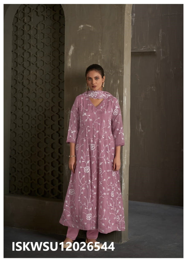 Embroidered Organza Anarkali Kurti With Shantoon Pant And Dupatta-ISKWSU12026544