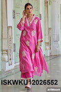 Embroidered Chanderi Kurti With Palazzo-ISKWKU12026552