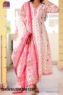 Block Printed Cotton Anarkali Kurti With Pant And Dupatta-ISKWSUSM200125P