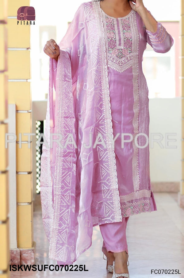 Embroidered Tissue Kurti With Silk Pant And Dupatta-ISKWSUFC070225L/FC070225G