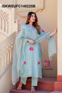 Embroidered Malmal Chanderi Kurti With Silk Pant And Dupatta-ISKWSUFC140225P/FC140225B