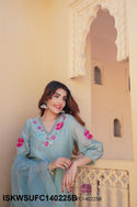 Embroidered Malmal Chanderi Kurti With Silk Pant And Dupatta-ISKWSUFC140225P/FC140225B