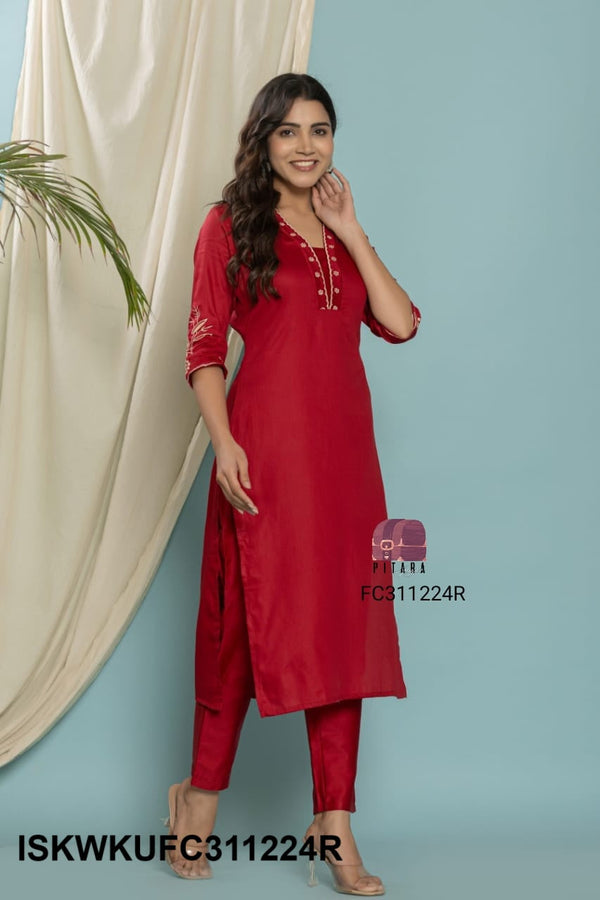 Embroidered Cotton Silk Kurti With Pant-ISKWKUFC311224R