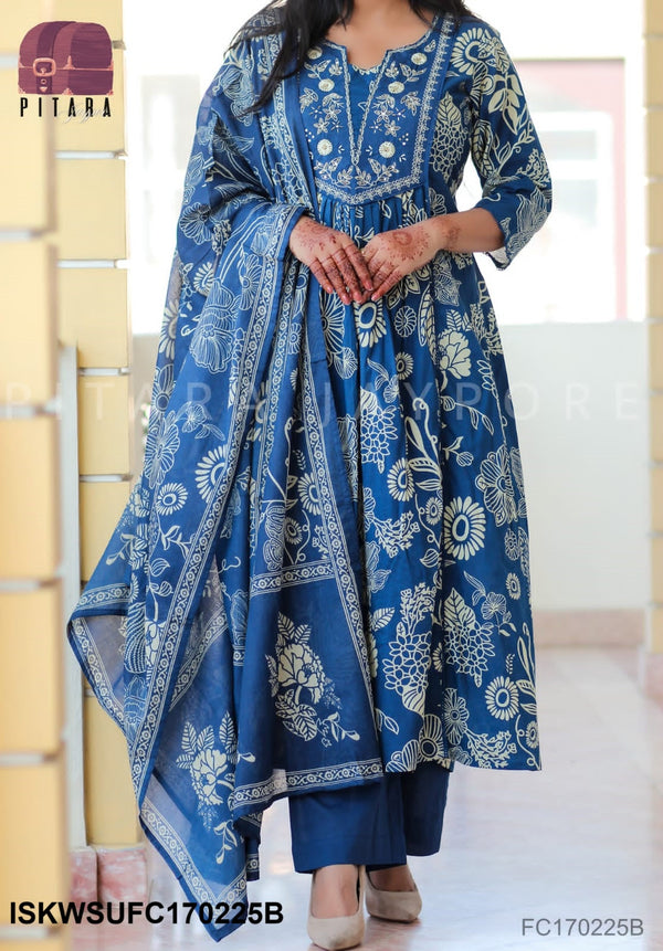 Printed Cotton Anarkali Kurti With Pant And Dupatta-ISKWSUFC170225B