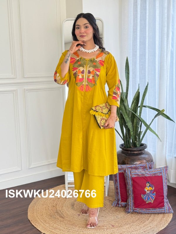 Embroidered Cotton Kurti With Palazzo-ISKWKU24026766